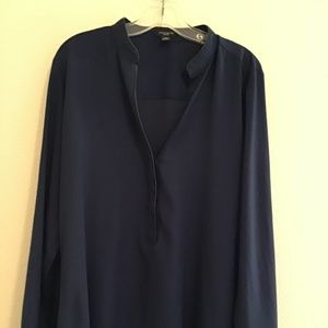 Blue dress shirt petite size with leather trim